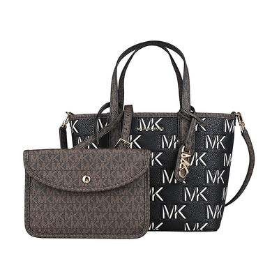 MICHAEL KORS Eliza 壓印字母設計手提斜背子母包(迷你/黑x深褐)