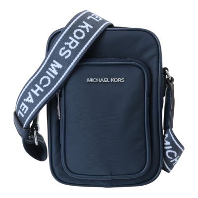 MICHAEL KORS-Khai 金屬銀字尼龍直式斜背包(海軍藍)小