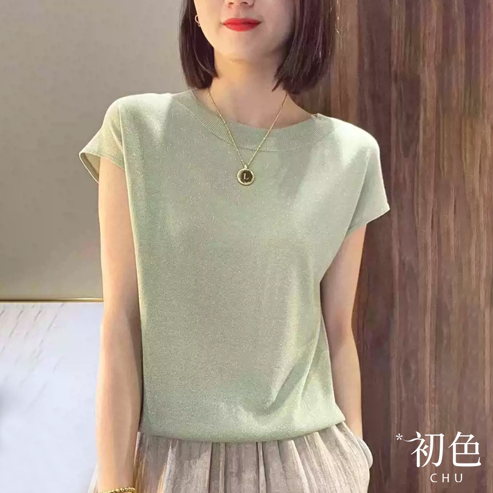 初色 韓版寬鬆輕薄冰絲短袖純色圓領針織衫上衣女上衣-共4色-11099(F可選)