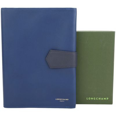 LONGCHAMP 光滑小牛皮釦式筆記本套 書套(海軍藍/附筆記本內頁)