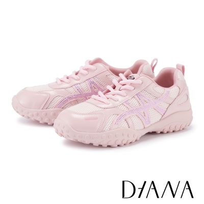 DIANA 超纖網布燙鑽綁帶休閒鞋 粉色