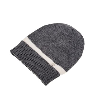 GUCCI 經典銀色雙G 金屬標誌雙色羊毛毛帽 (灰色)