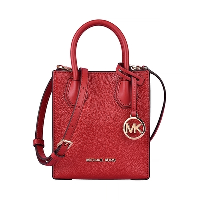 MK MICHAEL KORS  MERCER金字LOGO牛皮釦式手提斜背包(小/火紅)