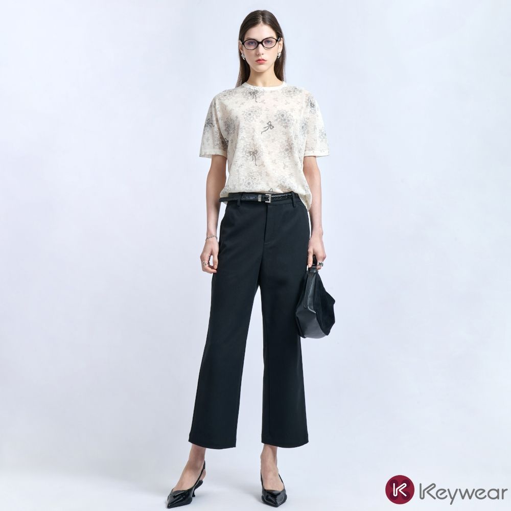 KeyWear奇威名品      黑色直筒九分褲-黑色
