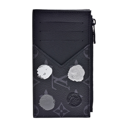 LV Louis Vuitton路易威登 M81930聯名YK MULTIPLE系列Eclipse帆布草間彌生點點卡片/零錢包(黑)