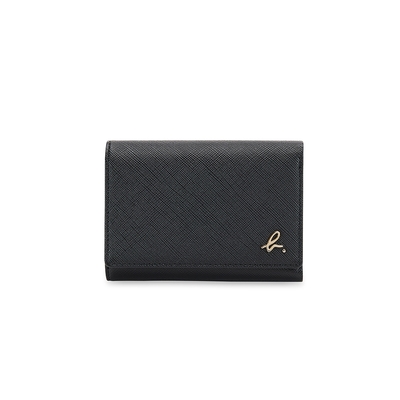 agnes b. Voyage經典款防刮皮革b logo三折中夾 (黑)