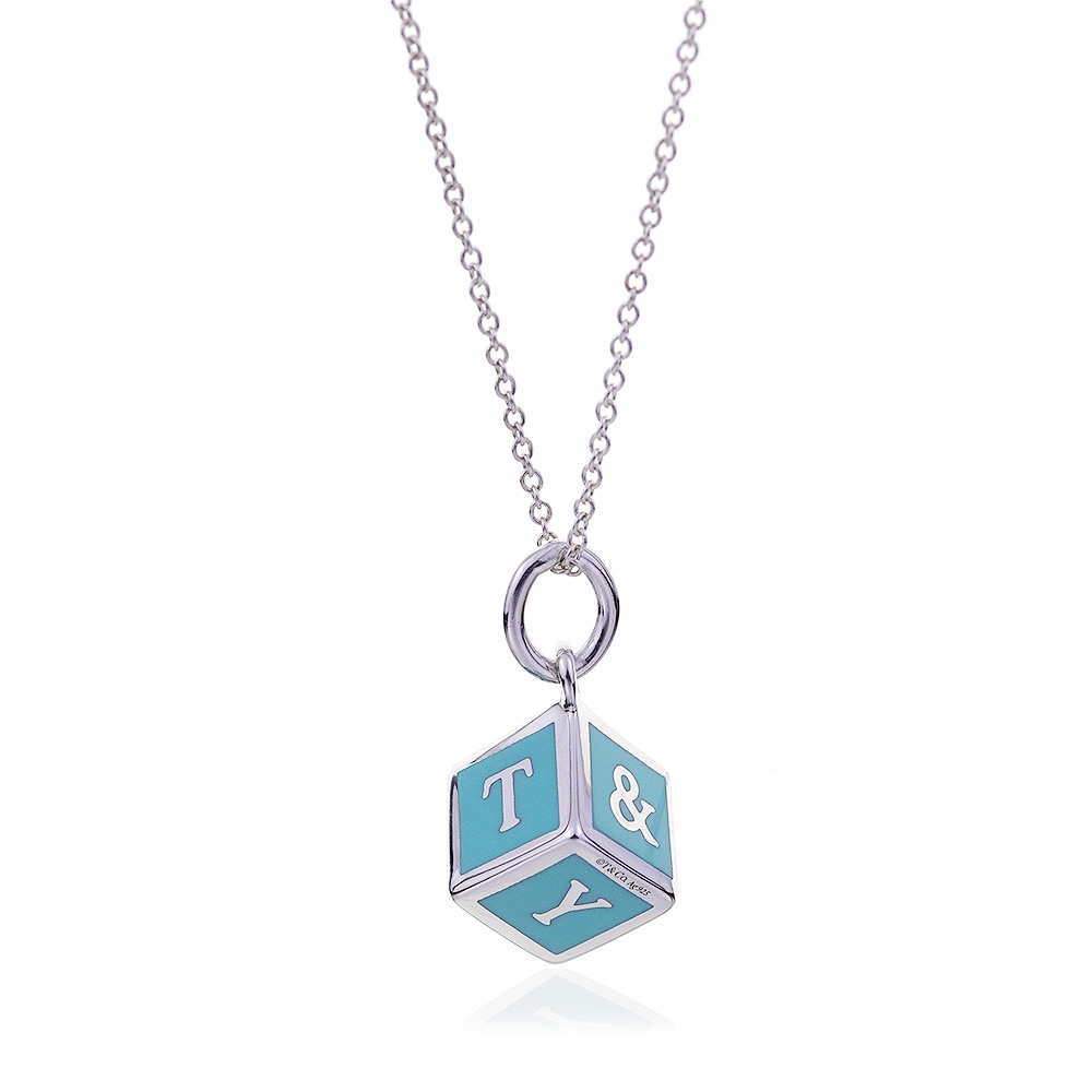Tiffany&Co. 蒂芙尼 藍色琺瑯 字母立體方塊925純銀項鍊(展示品)