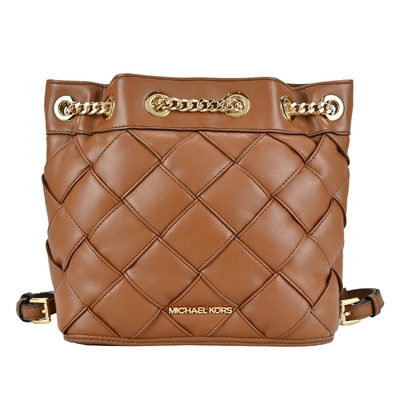 MK MICHAEL KORS REGINA編織菱格束口水桶後揹包-棕