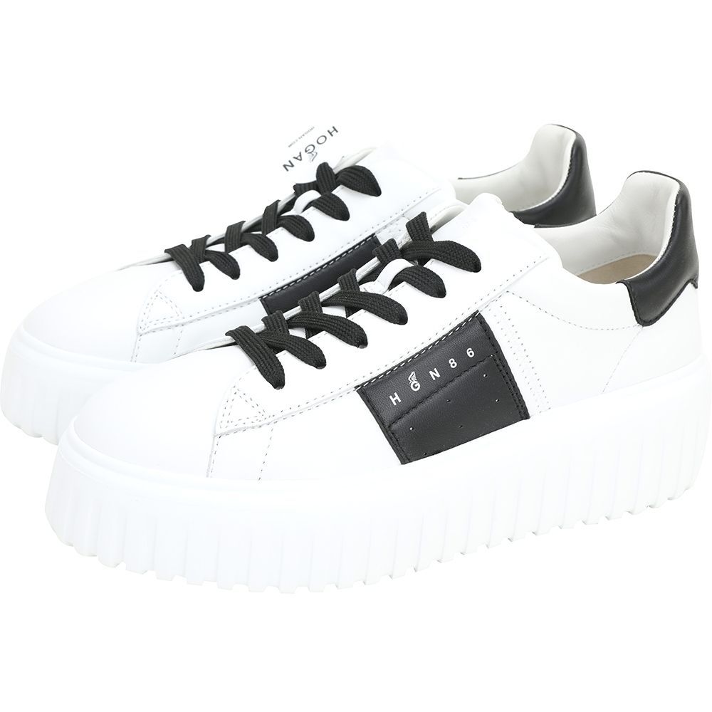 HOGAN H-Stripes 餅乾鞋 / 86er / H641/ H580休閒鞋-多款可選 (撞色側字母納帕皮黑尾-白色)