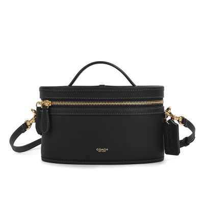 COACH Trail 素面皮革翻蓋手提/斜背兩用包-黑色