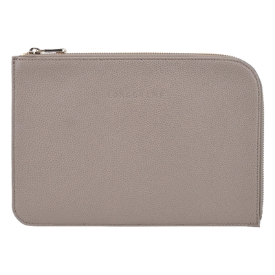 LONGCHAMP LE FOULONNÉ系列牛皮手拿包(斑鳩灰)