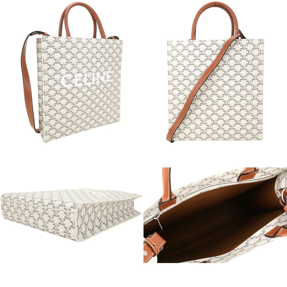 CELINE 賽琳Cabas Triomphe [官網價$63,000] 中型老花帆布小牛皮手提