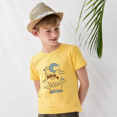 PIPPY簡約舒適立體鰭恐龍三兄弟圓領上衣 黃-120