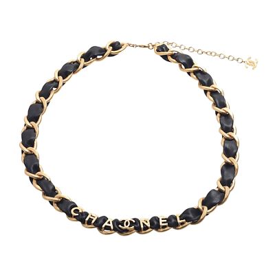 CHANEL 經典仿舊CHANEL字母皮穿金色腰鍊(黑/金)
