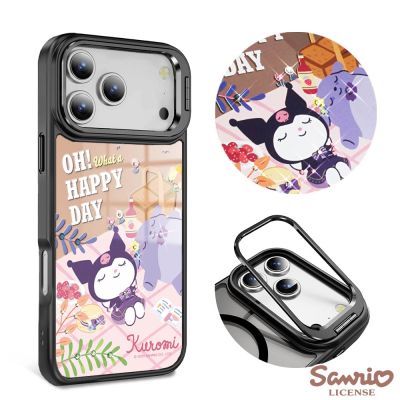 三麗鷗 iPhone 17/16/15/14/13系列 軍規防摔合金框隱形立架鏡面彩鑽手機殼-野餐酷洛米B