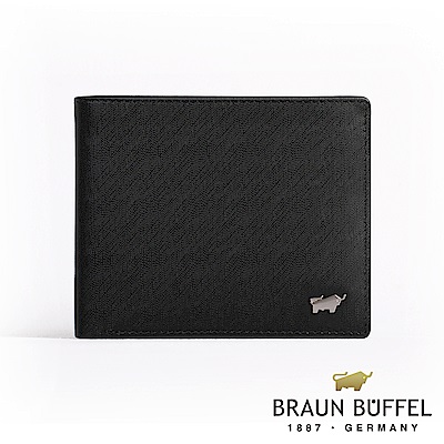 【BRAUN BUFFEL 德國小金牛】台灣總代理 HOMME-M 8卡中間翻零錢袋短夾-黑色/BF306-318-BK
