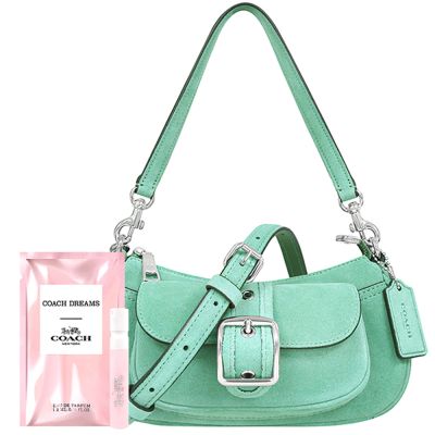 COACH 薄荷綠色麂皮小型肩背/斜背兩用包+COACH Dreams逐夢隨身小香