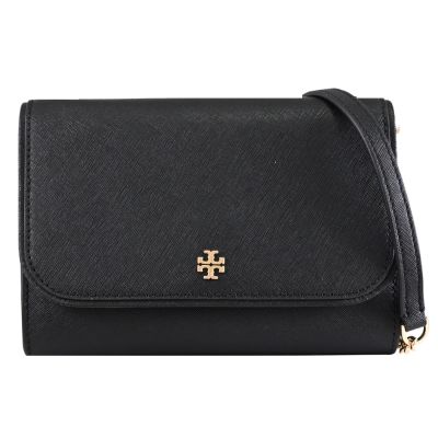 TORY BURCH Emerson 金屬LOGO防刮皮革WOC/斜背鍊包(黑)