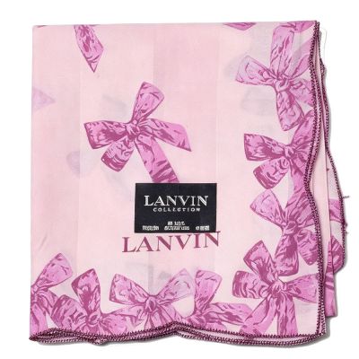 LANVIN 粉紅紫調蝴蝶結品牌字母LOGO圖騰帕領巾(50CM)