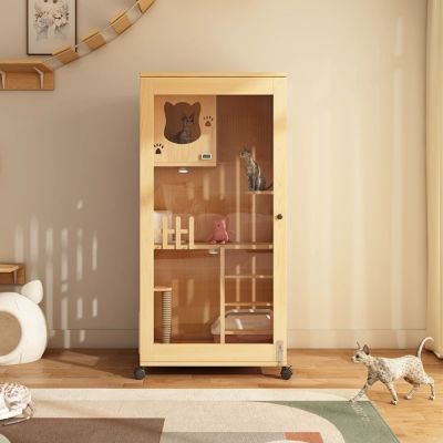 實木貓別墅 60*60*120cm 家用大空間貓屋 視覺化寵物櫃 貓籠
