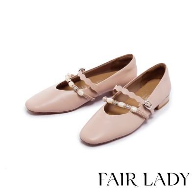 FAIR LADY 小時光 琥珀飾鍊方頭奶奶風瑪莉珍鞋 粉 (553137)