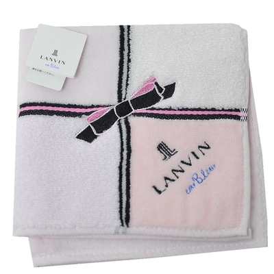 LANVIN en bleu 蝴蝶結品牌LOGO刺繡小方巾(粉色系)