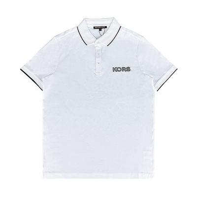 MK MICHAEL KORS胸口刺繡字母LOGO領口三釦設計純棉短袖POLO衫(男款/白)