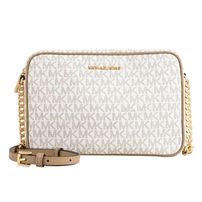 MICHAEL KORS JET SET 經典印花斜背包/方包(白/淺褐邊)
