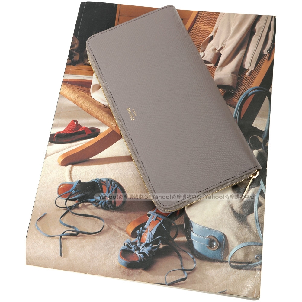 CELINE 賽琳大型珠地小牛皮拉鍊長夾(石灰色) | 歐系精品包/配件| Yahoo