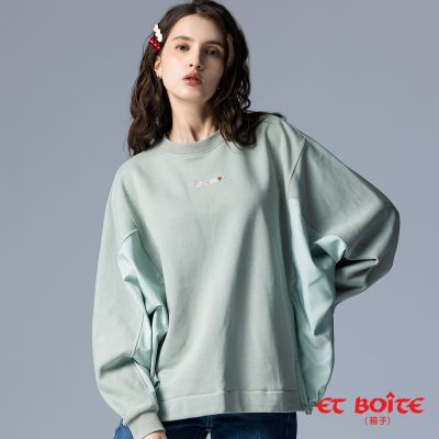 ET BOîTE 箱子 BLUE WAY – LOGO繡花蝙蝠袖拼接長TEE(淺綠)
