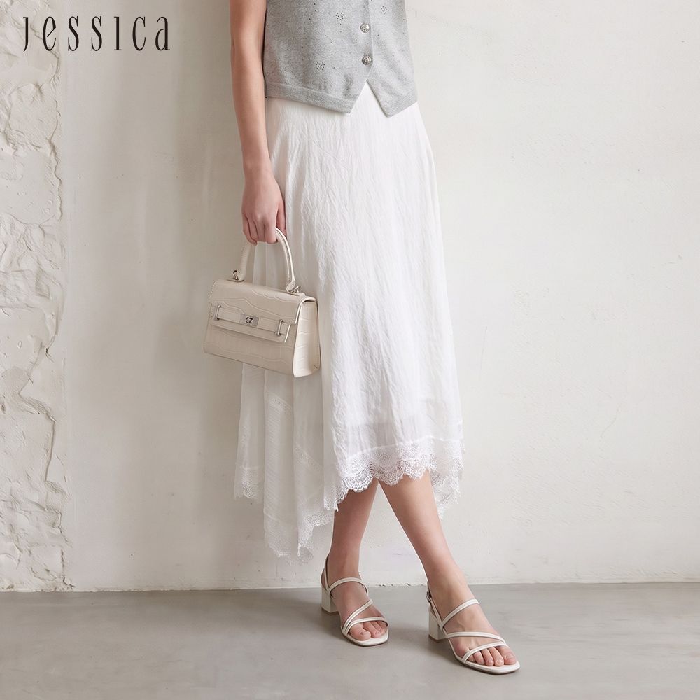 JESSICA - 百搭休閒蕾絲滾邊下擺中長裙J63104