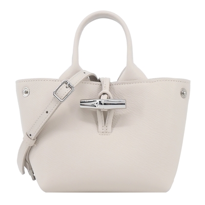LONGCHAMP LE ROSEAU系列金屬竹節粒面牛皮手提/斜背兩用包(迷你/白紙)