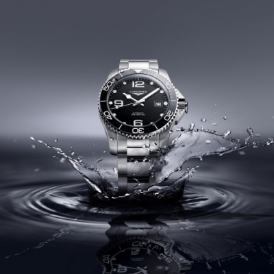 LONGINES 浪琴官方授權深海征服者浪鬼陶瓷潛水機械錶-黑x銀/43mm L3