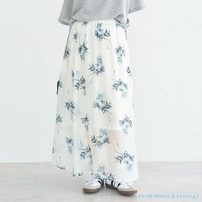 〈earth music〉精緻花卉圖案ALINE薄紗印花裙