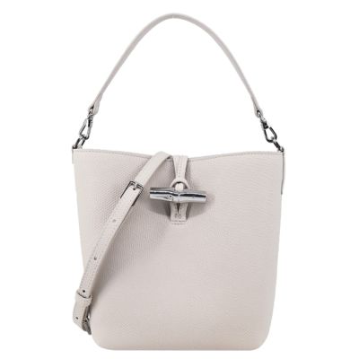 LONGCHAMP LE ROSEAU系列金屬竹節粒面牛皮兩用水桶包(迷你/白紙)