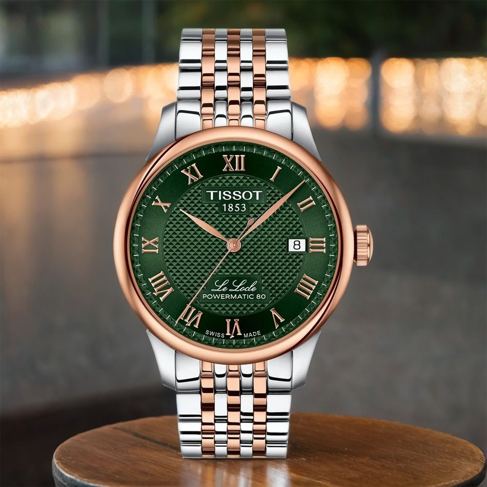 TISSOT 天梭 官方授權 T006.407.22.093.01 Le Locle 80小時動力儲存機械錶 寵爸時刻 送禮推薦-綠x雙色/39.3mm T0064072209301