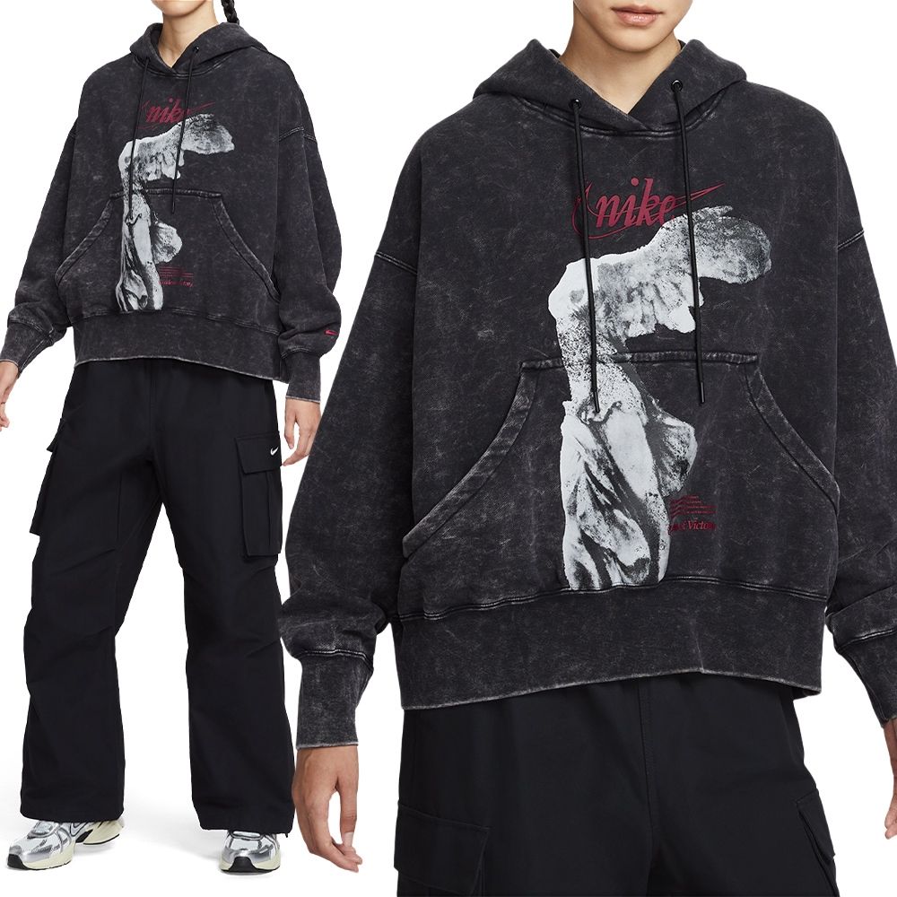 Nike As W Nsw Gfx Flc Os Po Hd Gcel 長袖女款黑色寬鬆連帽IO0489-010