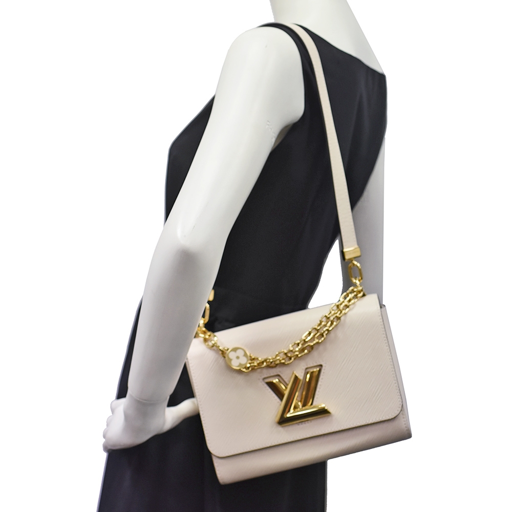 中古★Louis Vuitton M59403 Twist Epi Ivory★ LV M59403 TWIST MM系列經典EPI水波紋LOGO轉釦牛皮手提/肩背包