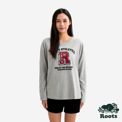 Roots女裝- ATHLETICS 長袖上衣-混色灰