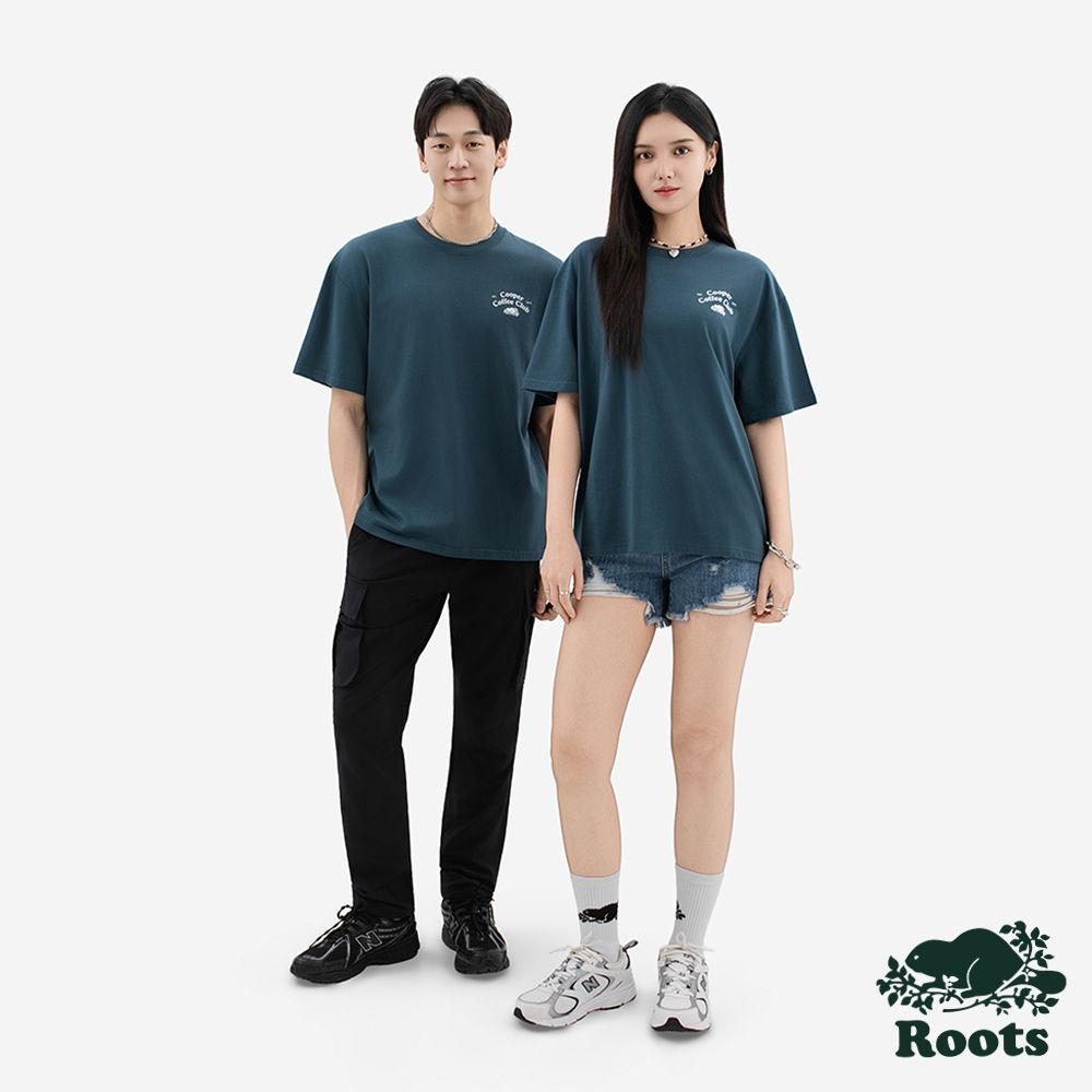Roots中性-GF ROOTS PICNIC 短袖上衣-深海藍綠
