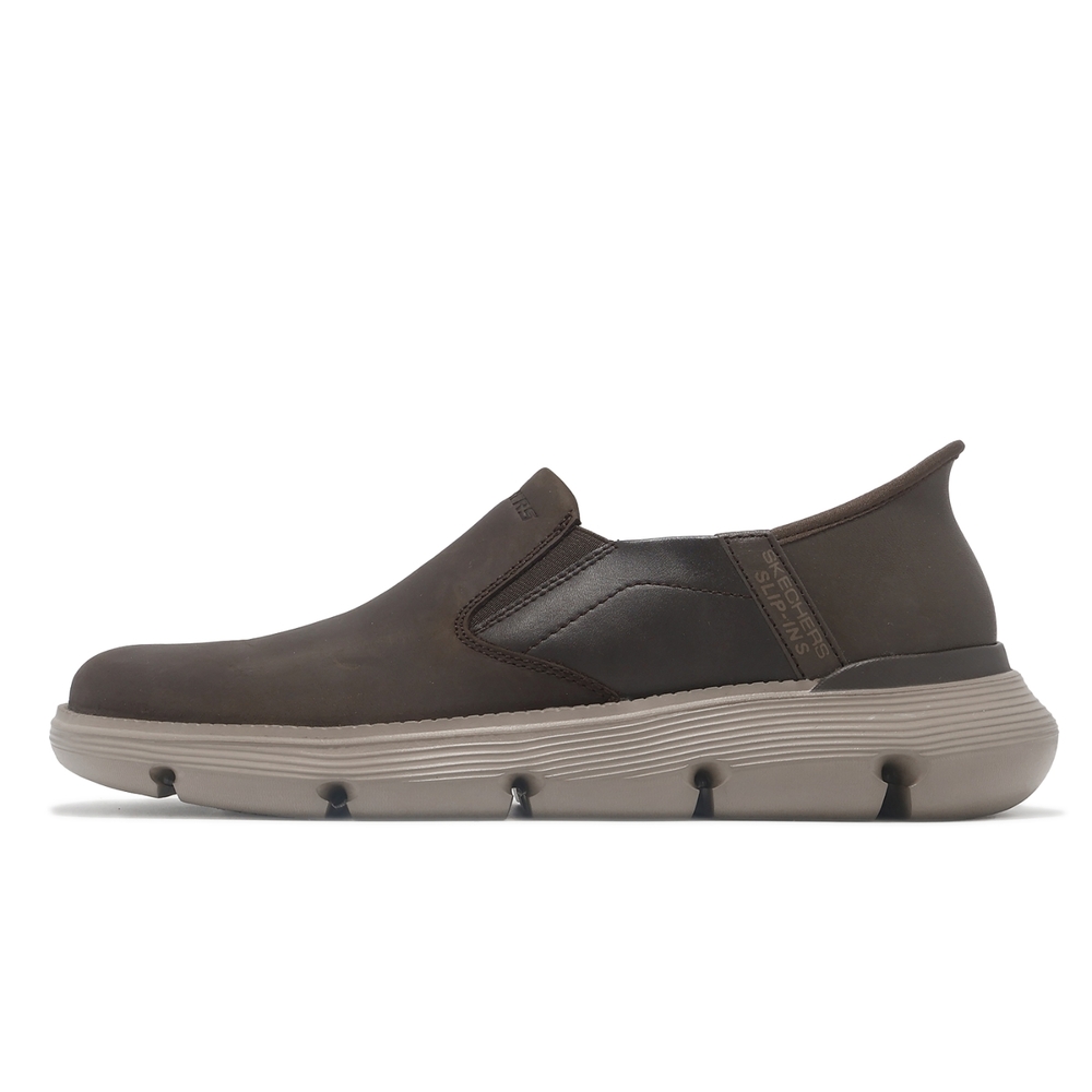 Skechers 休閒鞋Garze-Albers Slip-Ins 男鞋棕套入式輕量緩衝皮鞋