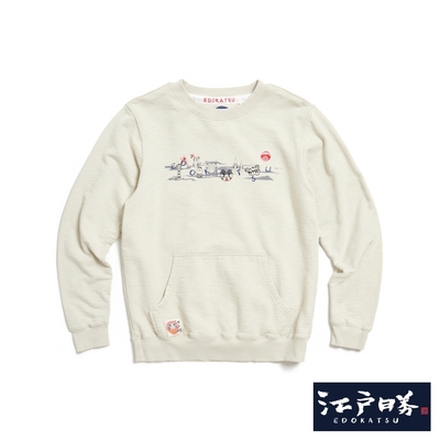 江戶勝 男裝 童玩毽子厚長袖T恤-淺卡其