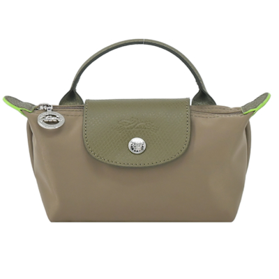 LONGCHAMP LE PLIAGE GREEN系列撞色再生尼龍手提水餃化妝包(朝鮮薊綠)