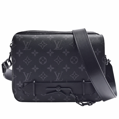 LV Louis Vuitton路易威登 M45585 經典Steamer系列Eclipse帆布多夾層斜背郵差包(黑)
