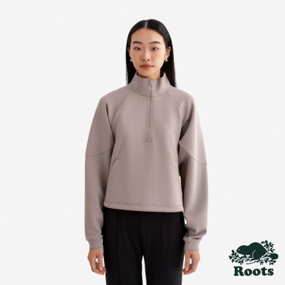 Roots女裝- ROAM HALF ZIP 上衣-灰褐色