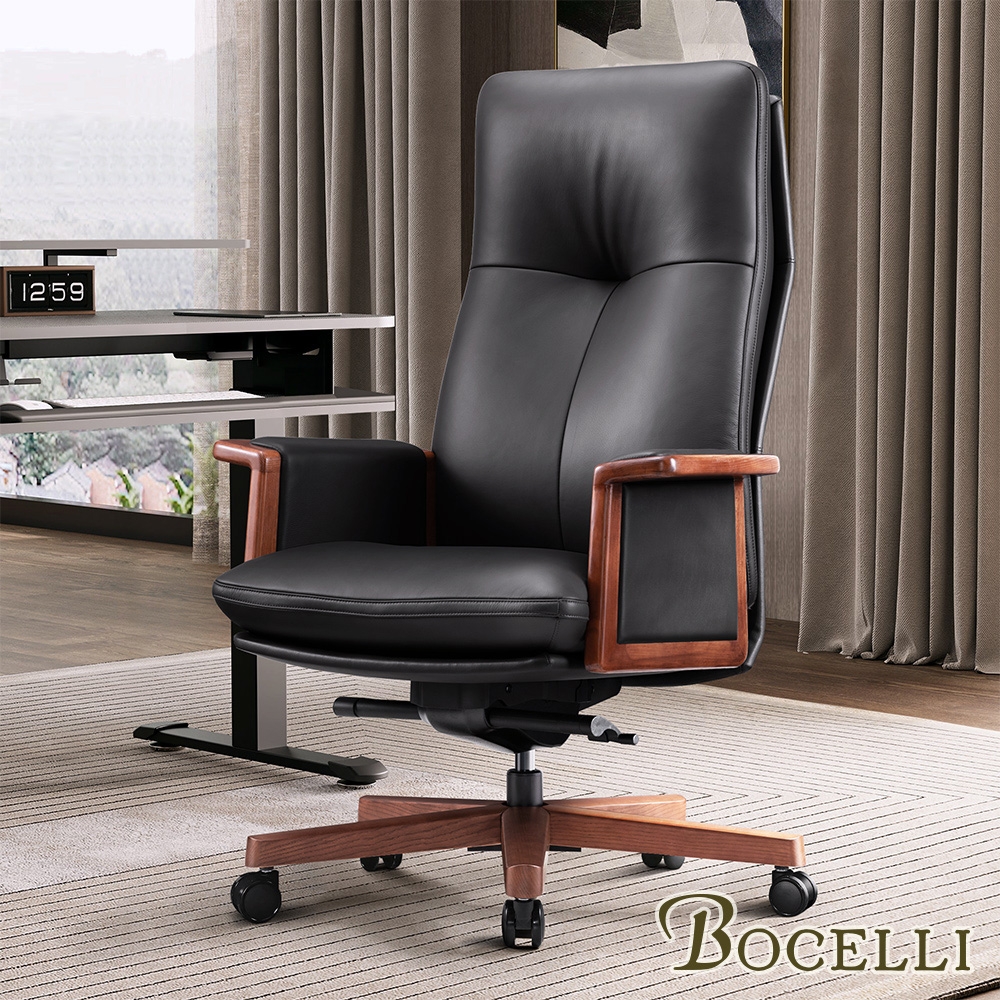 BOCELLI BOSS企業家風尚高背辦公椅/老闆椅(義大利牛皮)黑 W78.5*D77*H122~128 cm