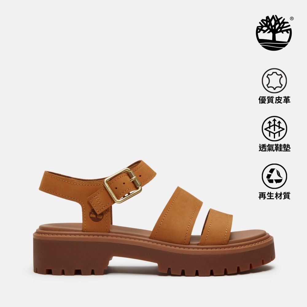 Timberland官方旗艦 女款小麥色Stone Street厚底後帶式涼鞋|A2EJM754