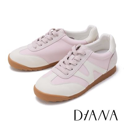 DIANA 幾何線條撞色綁帶休閒鞋 粉色