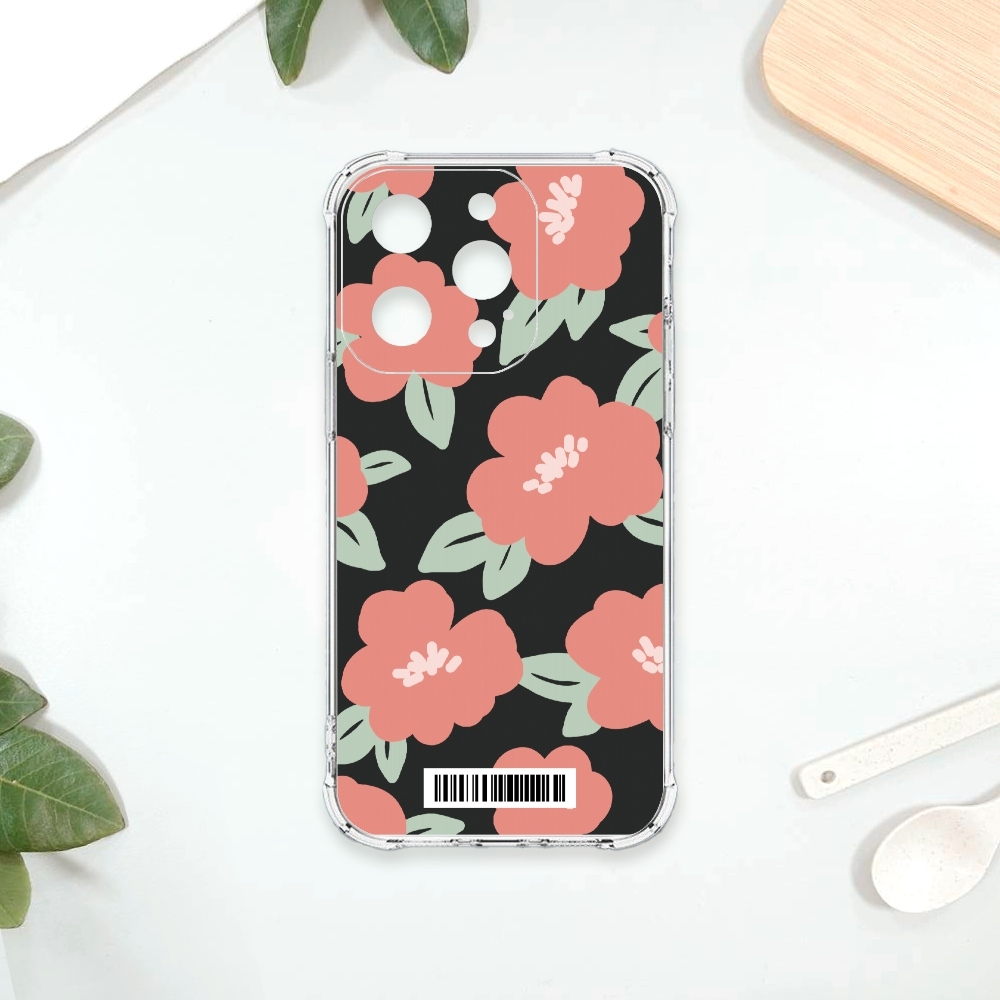 TRON IPhone 15 PRO 平塗手繪花朵A款 四角防摔載具殼 軟殼 手機殼