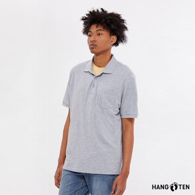 Hang Ten-男裝-經典純棉口袋短袖POLO衫-銀灰花紗